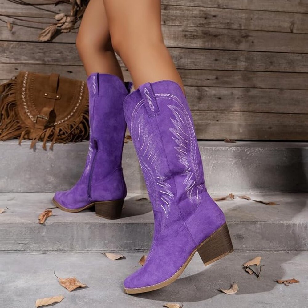 Zipper High Heeled Purple Boots